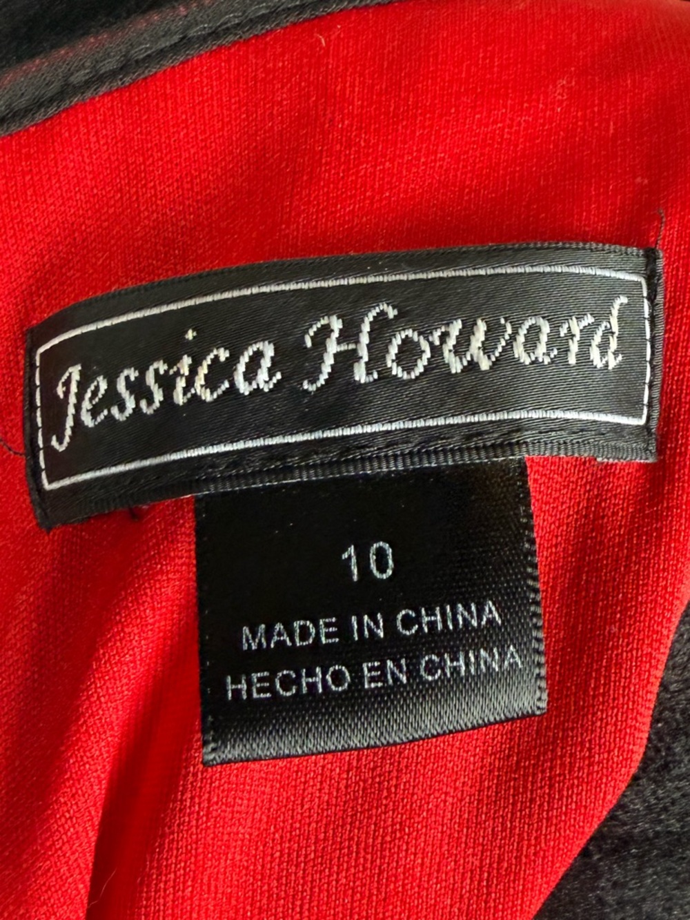 Jessica Howard Red Black Sheer Layered Beaded Waist Cocktail Dress 10 Goth EUC - Picture 10 of 16